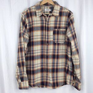 UNIVIBE Men's Shirt Size‎ Medium Plaid Flannel Long Sleeve Button Down Brown